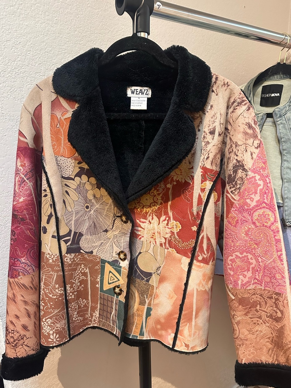 WEAVZ Women's Patchwork Faux Fur Trim Jacket - Multicolor